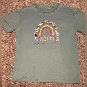 Teacher graphic rainbow tshirt with cheetah letters -New